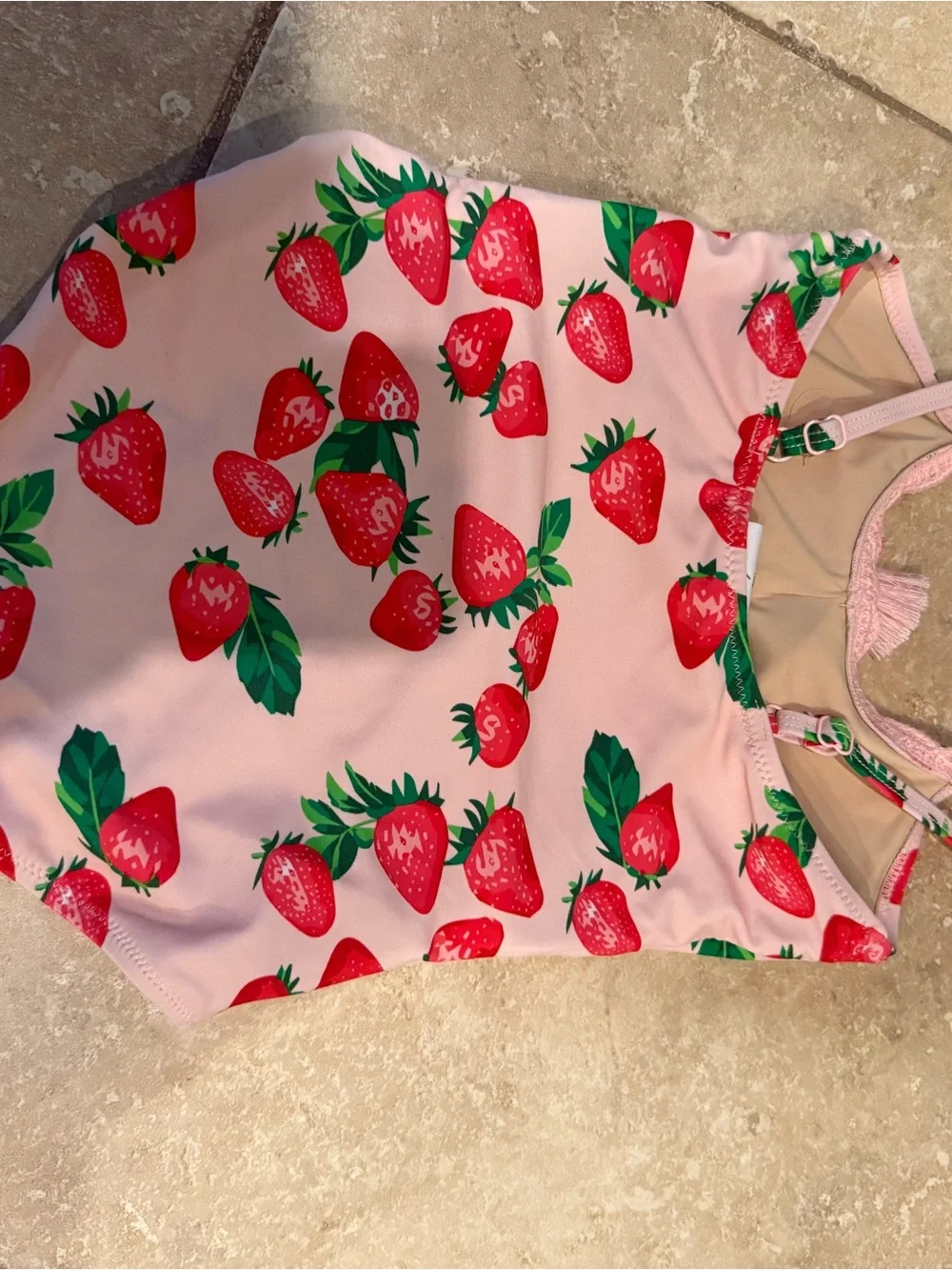 Kids Pink Strawberry Print One-Piece Swimsuit